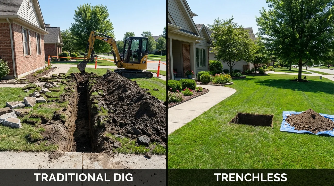 Trenchless sewer repair with minimal yard damage versus traditional excavation in Homer, NY